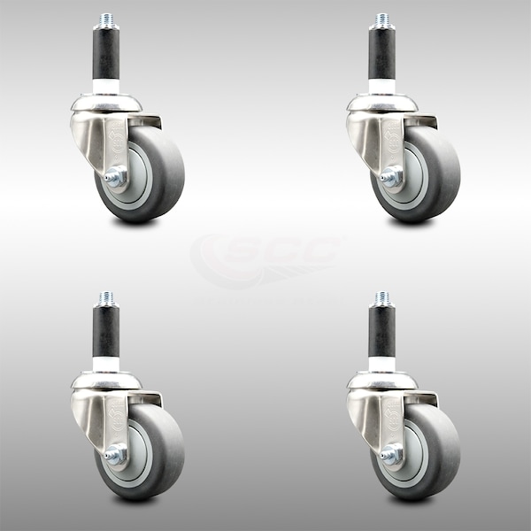 3 Inch 316SS Thermoplastic Rubber Swivel 1-1/8 Inch Expanding Stem Caster Set